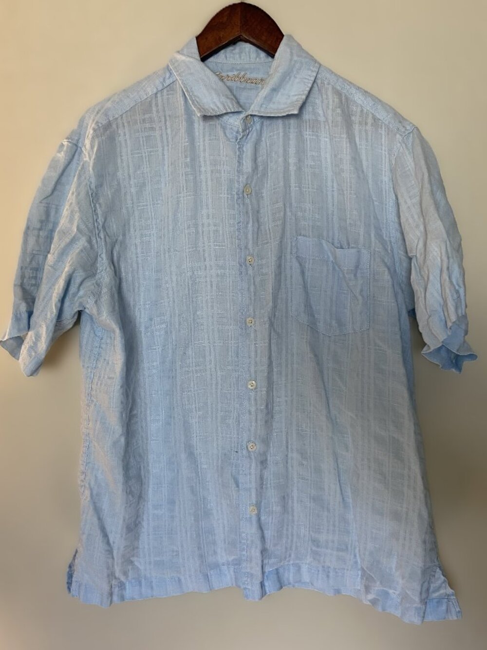 CARRIBEAN beachy men’s button up linen/cotton blend L blue